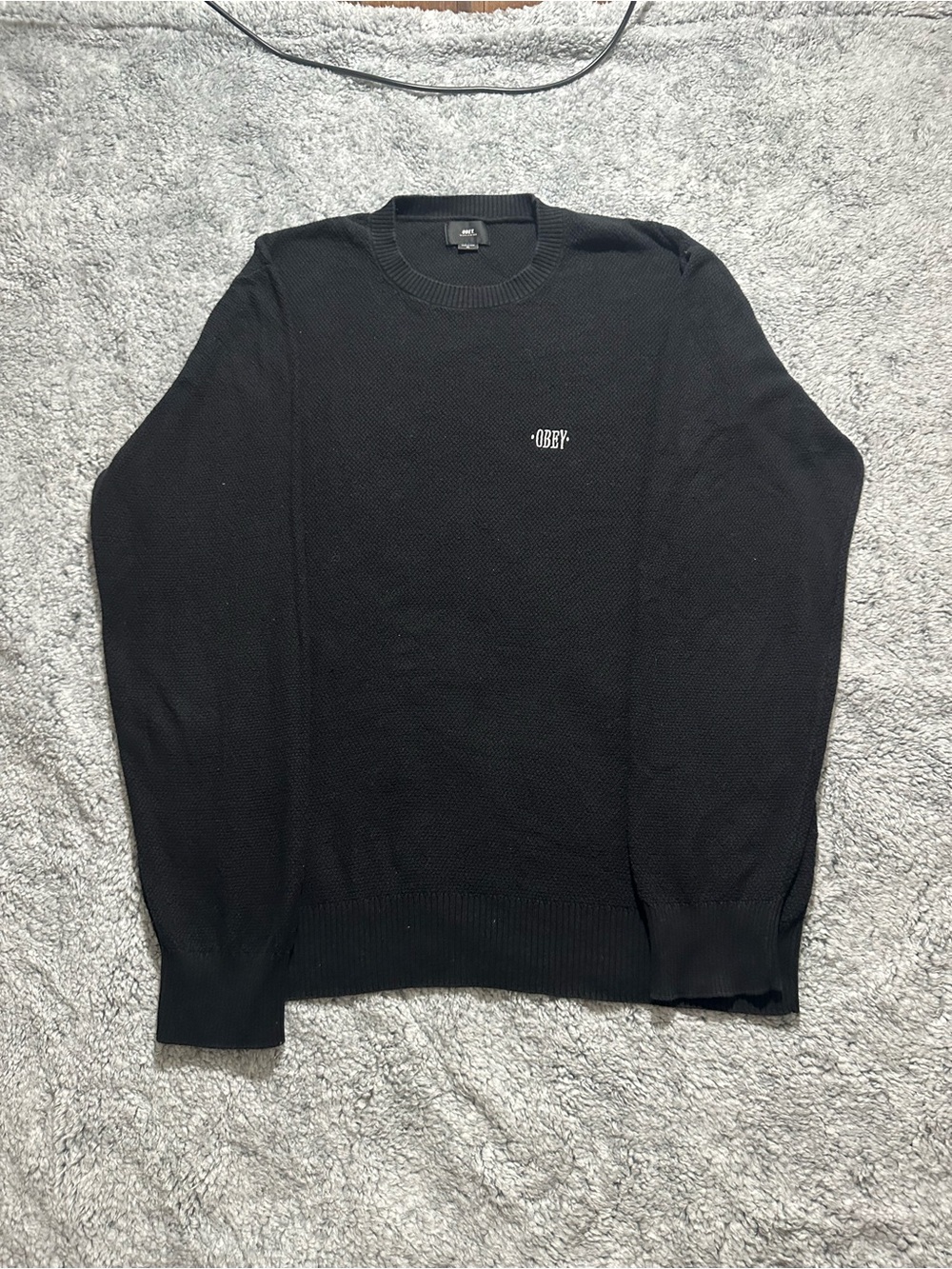Obey Textured Crewneck Sweater Black - Embroidered Logo